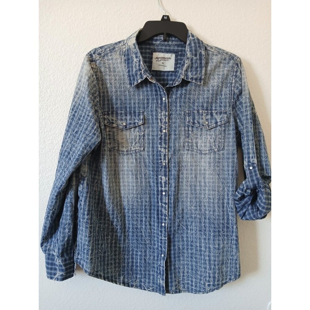Arizona Jean Co Boys 100% Cotton Size XL Blue Roll Tab  Sleeve Shirt